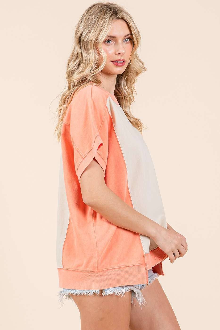 mittoshop – Großhandel Tunika – Damen – ÜBERGROSSES KURZARMSHIRT IM FARBBLOCKDESIGN7