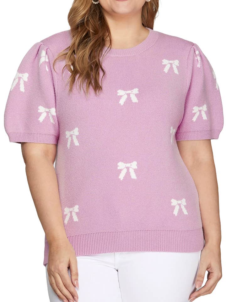 Plus Bow Pattern Sweater Top for wholesale by Vanilla Monkey
