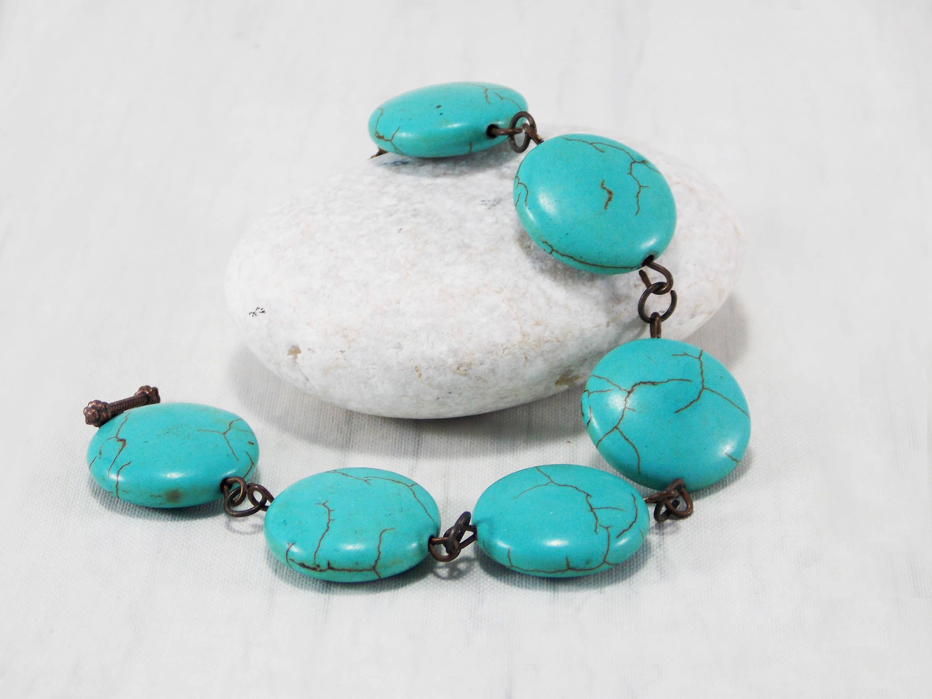 Ninolia – Großhandel Perlenarmband – Große runde Perlenarmbänder Frauen Türkis Stein Flat Bead Bracelet Großmutter Geschenke Edelstein Statement gefärbt Türkis Schmuck Große Scheibe8