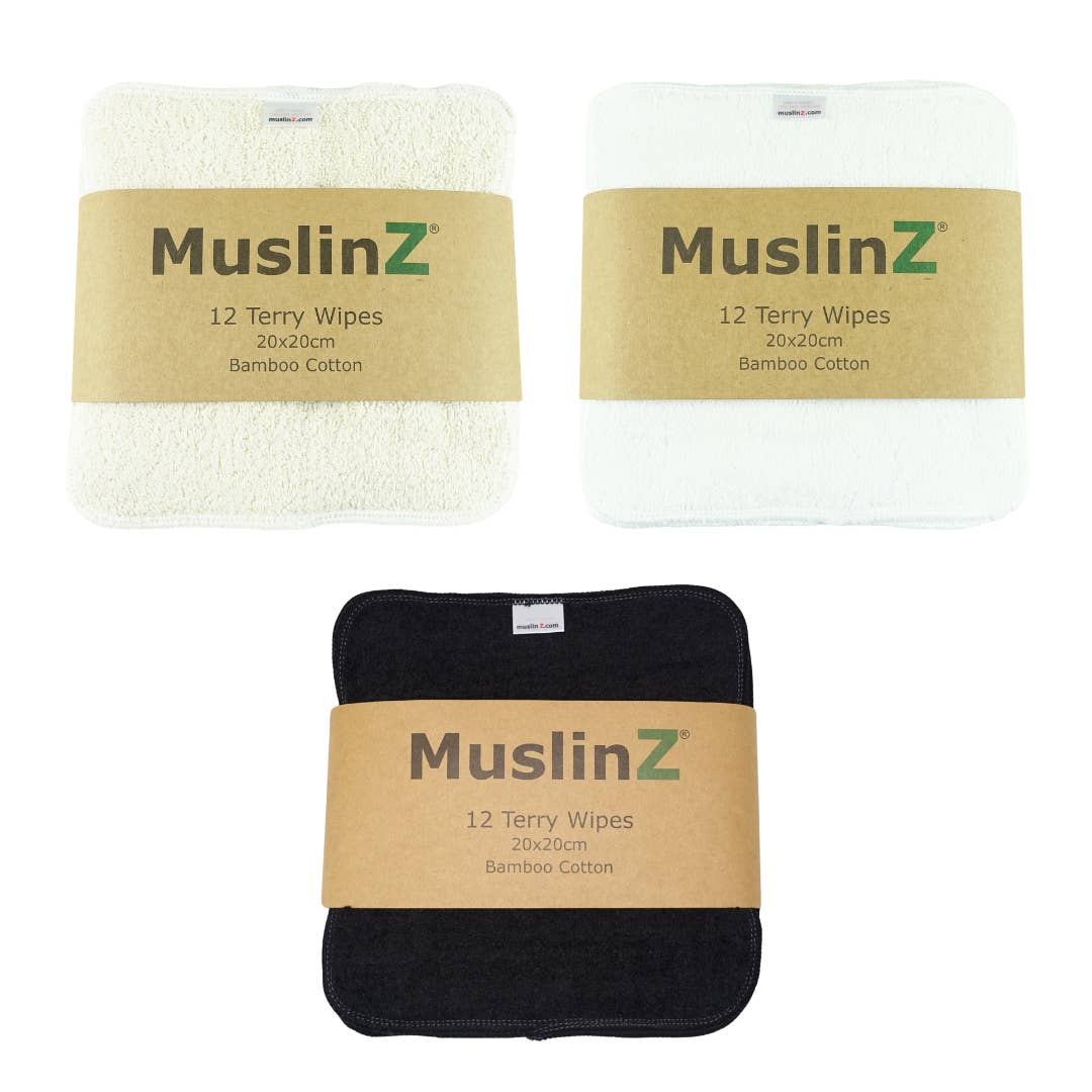 Muslinz - MerryGoRoundUK Ltd - Wholesale Face & Body Wipes - Baby - MuslinZ 12pk Bamboo Cotton Terry Wipes