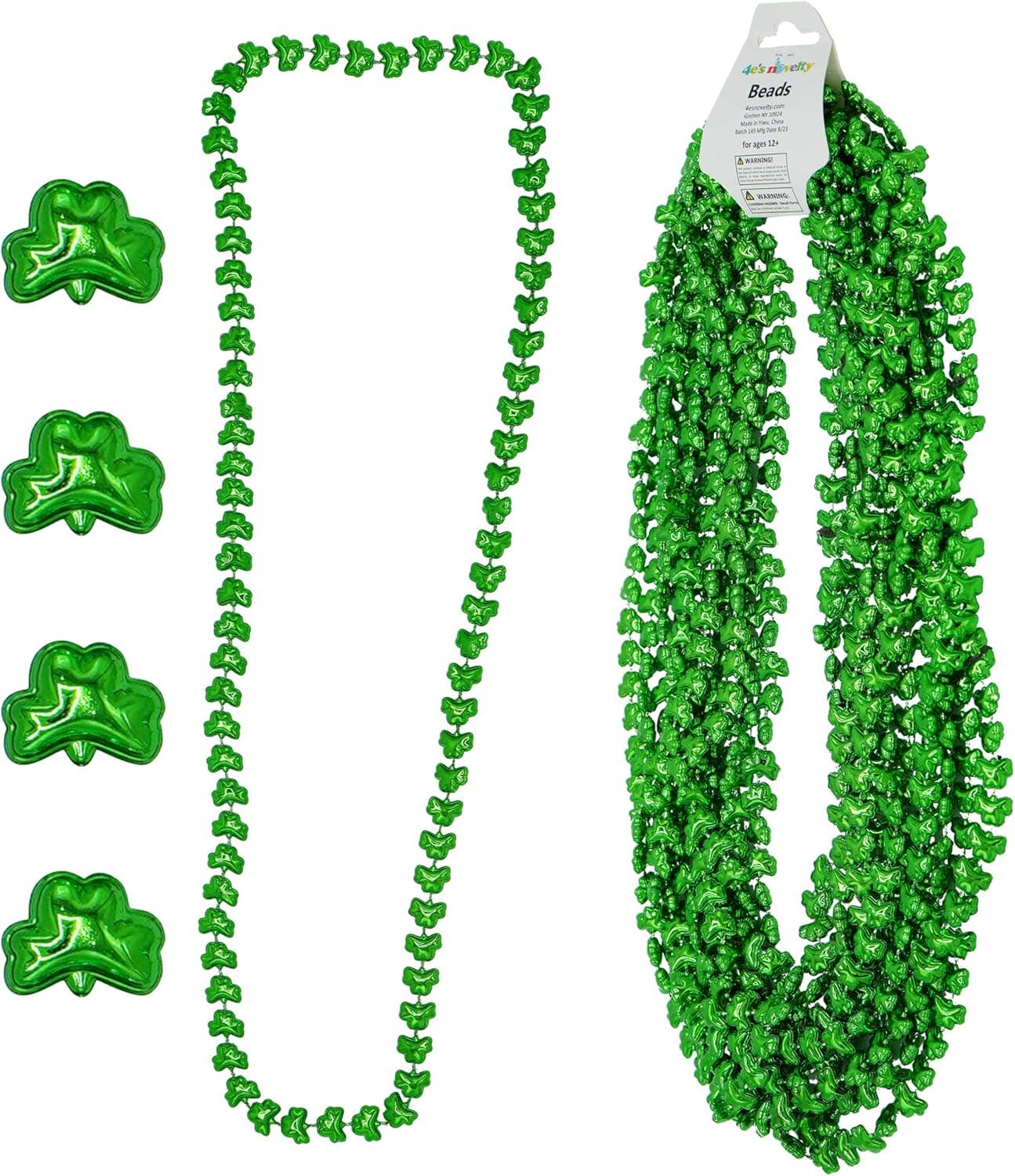 4E's Novelty - Wholesale Party Favor - 4E's Novelty St. Patrick's Day Beads – 12-Pack Shamrock Clover Green Necklaces for Party Favors0