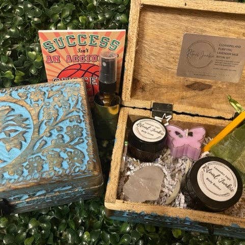 Cleansing and Purifying Lavender Sage Ritual Kit w/ Tree of Life Hand Carved Wooden Box for wholesale by Ritual Junkie