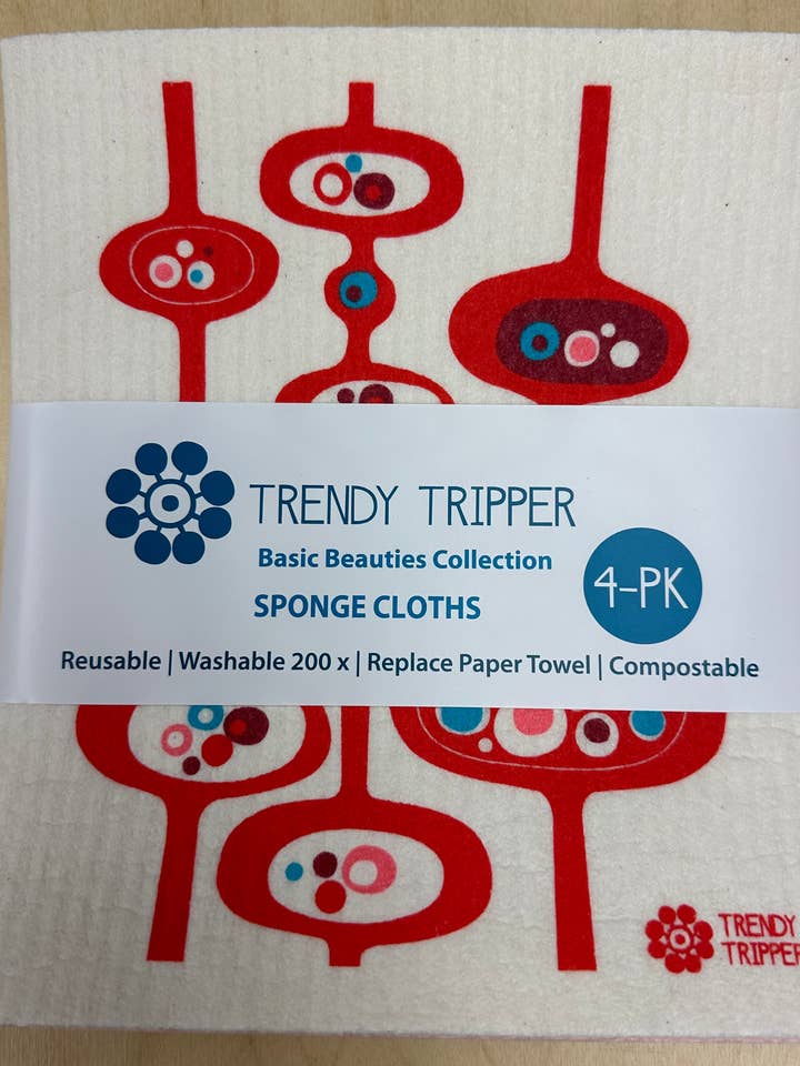 4-Pk RED Pods Basic Beauties Swedish Dishcloth Art Jenn Ski for wholesale by Trendy Tripper