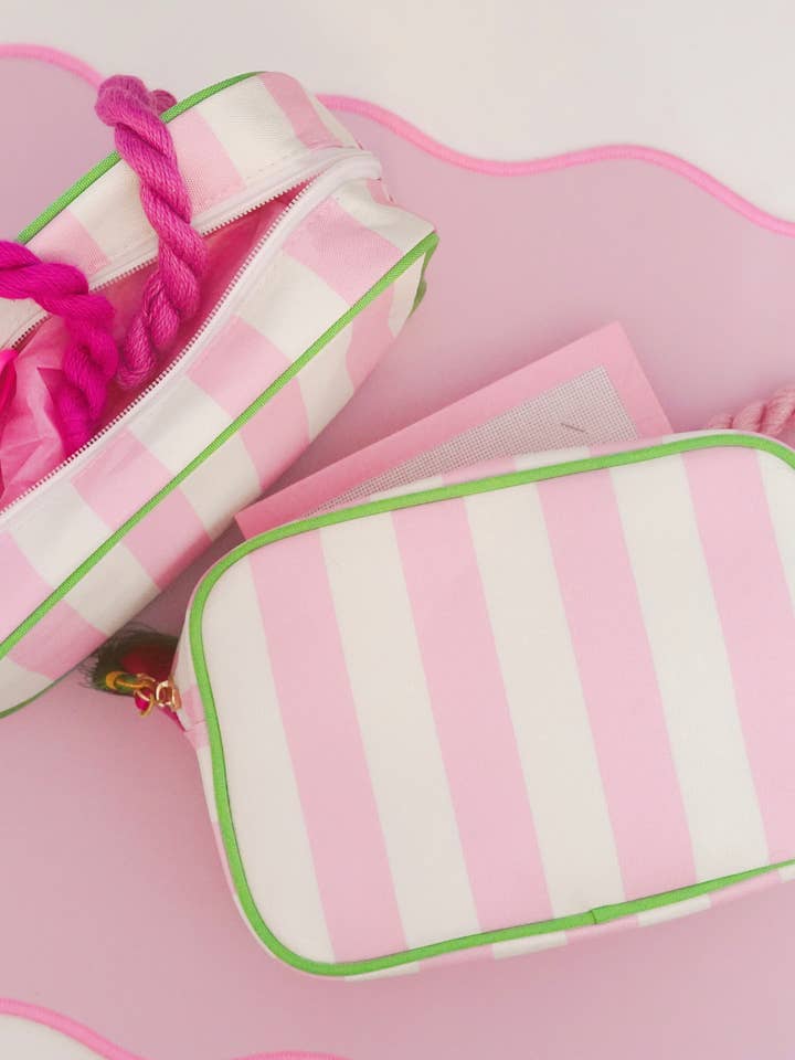 Pink Striped Needlepoint Accessories Zip Pouch, Needlepoint Project Bag for wholesale by Cotswold Co Designs