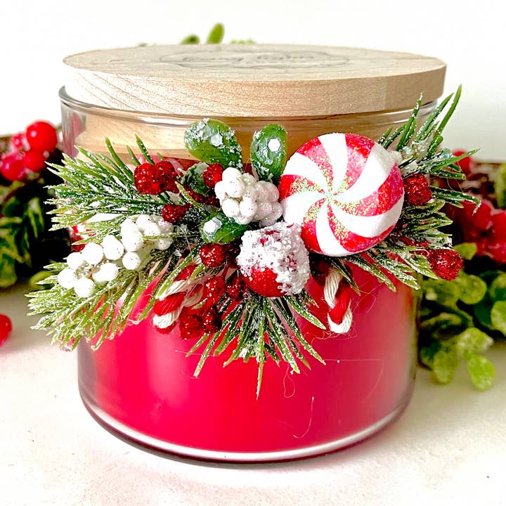 Christmas Candle/ Candy Cane Lane/ peppermint, vanilla for wholesale by Loving Lights Candles LLC