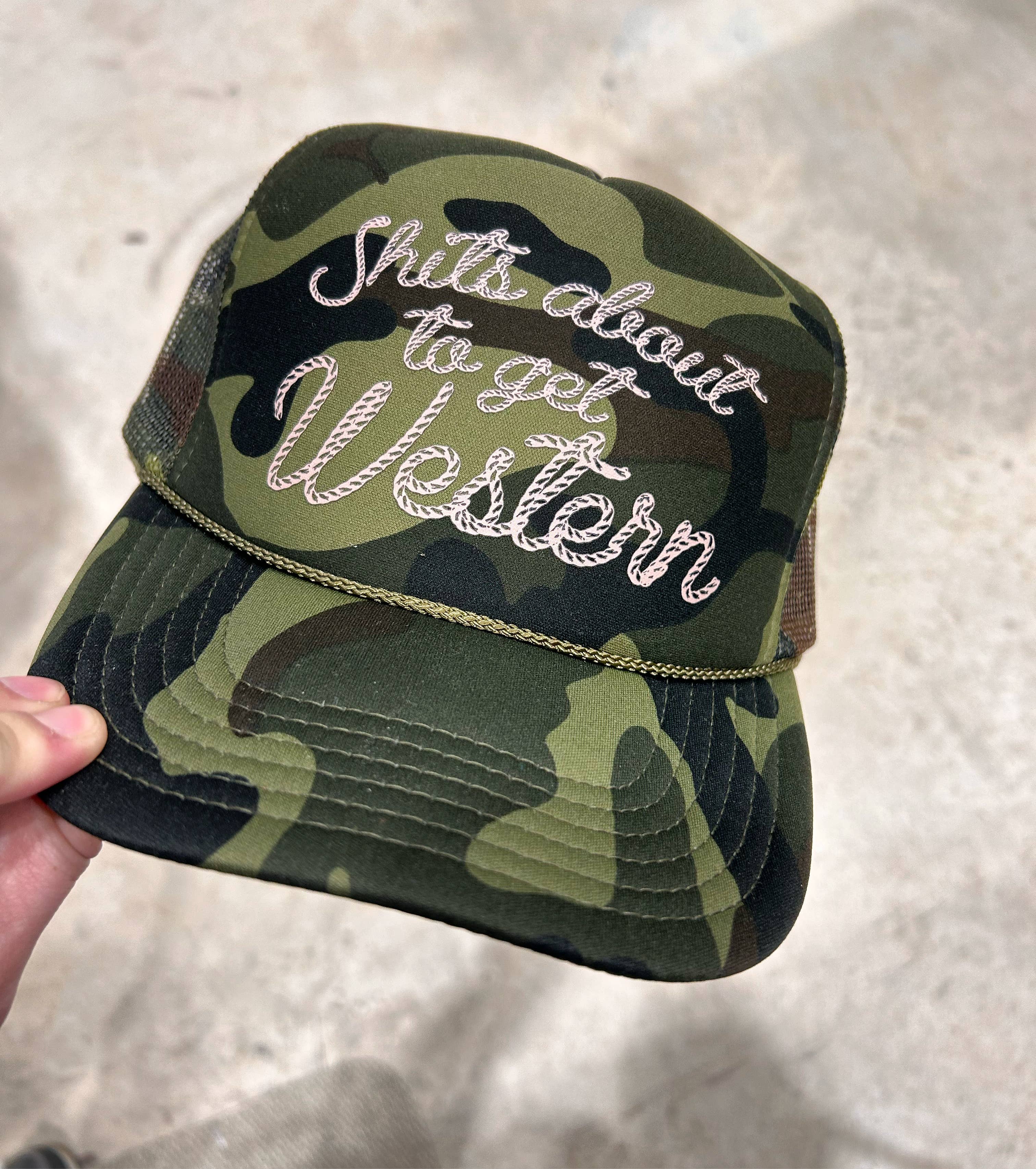 Vibes Hat Company - Wholesale Trucker Hat - Women's - Shits About To Get Western Trucker Hat | Western Cap | Rodeo1