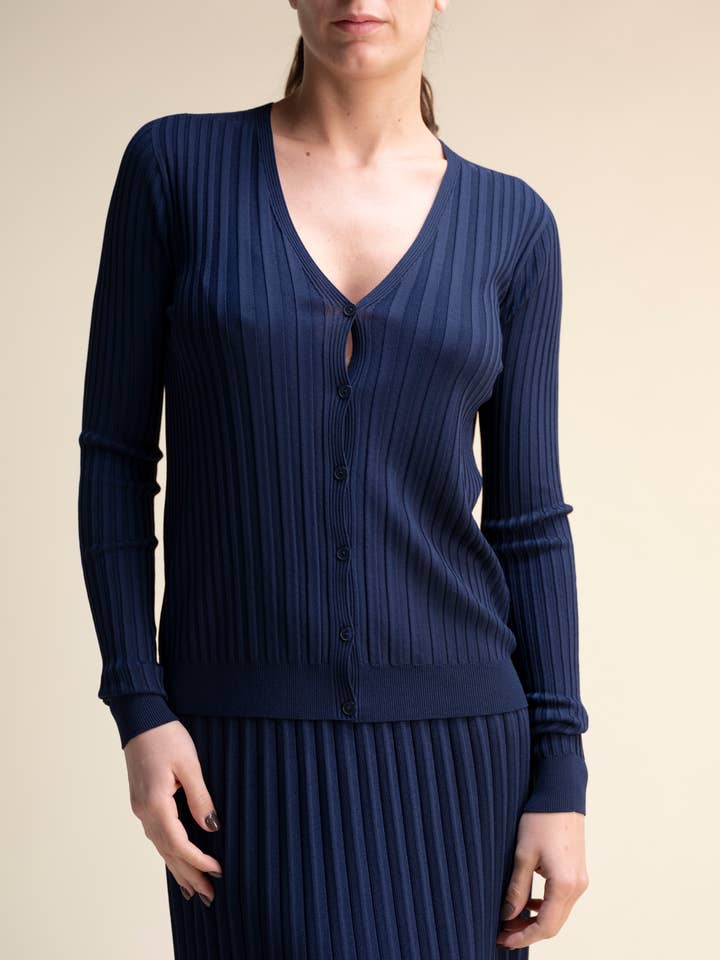 Ribbed Button-Up Cardigan - 3D Knit for wholesale by Lèmme