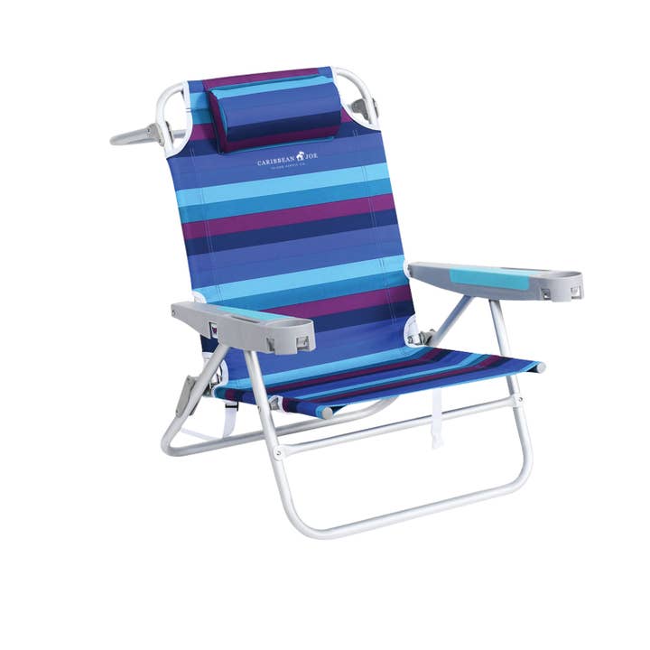 Chaby International - Wholesale Beach Accessories - Caribbean Joe Deluxe 5-Pos Backpack Beach Chair-Purple/Blue