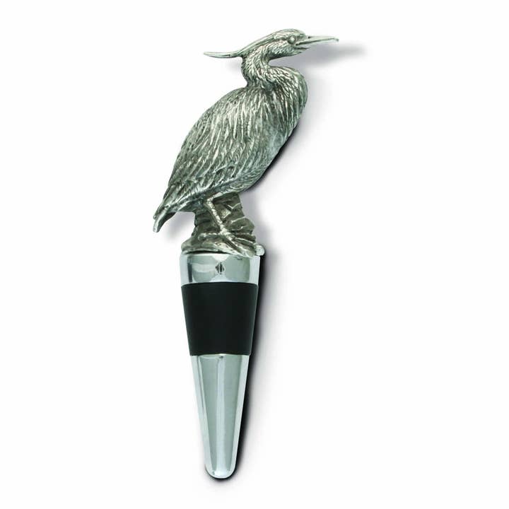 Pewter Blue Heron Bottle Stopper for wholesale by Vagabond House