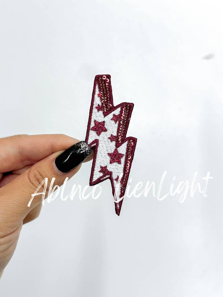 maroon glitter star lightning bolt filler patch iron on for wholesale by ABLNco