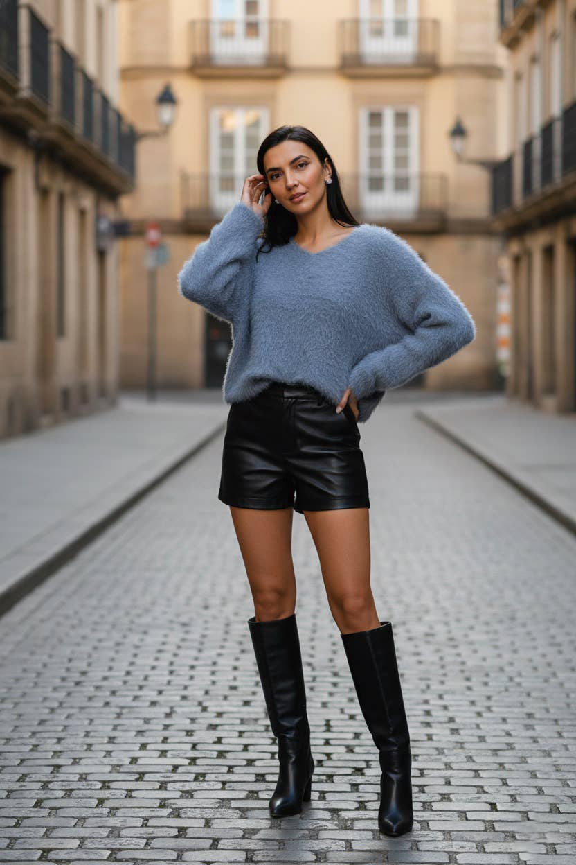 MOOYA - Wholesale Knit Sweater - Women's - Soft fleece V-neck sweater - ZN0011