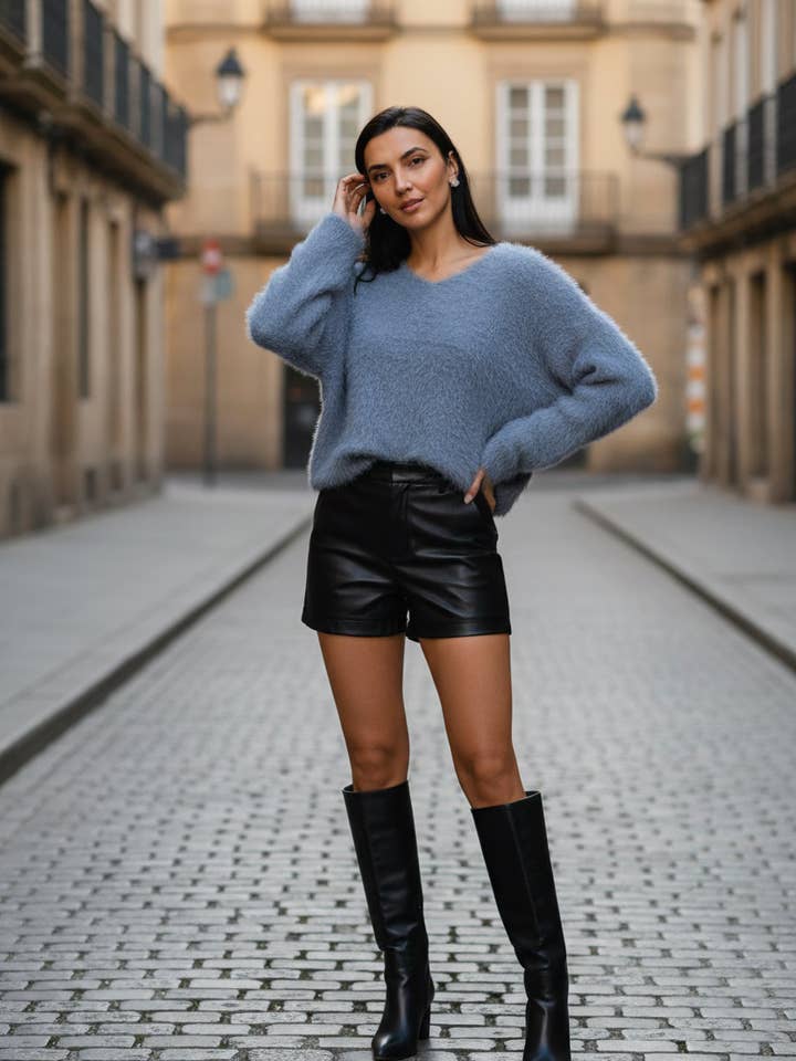 MOOYA - Wholesale Knit Sweater - Women's - Soft fleece V-neck sweater - ZN0011