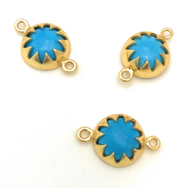 6 conectores de piedras preciosas de howlita turquesa, eslabones con piedras preciosas, accesorios de joyería para hacer joyas tú mismo, conector turquesa chapado en oro para venta al por mayor de Akstar Gems