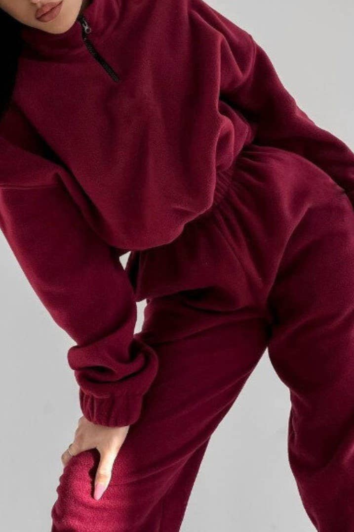 Rosa Clothing - Wholesale Lounge Set - Women's - Polar Fleece half zip cropped pullover set7