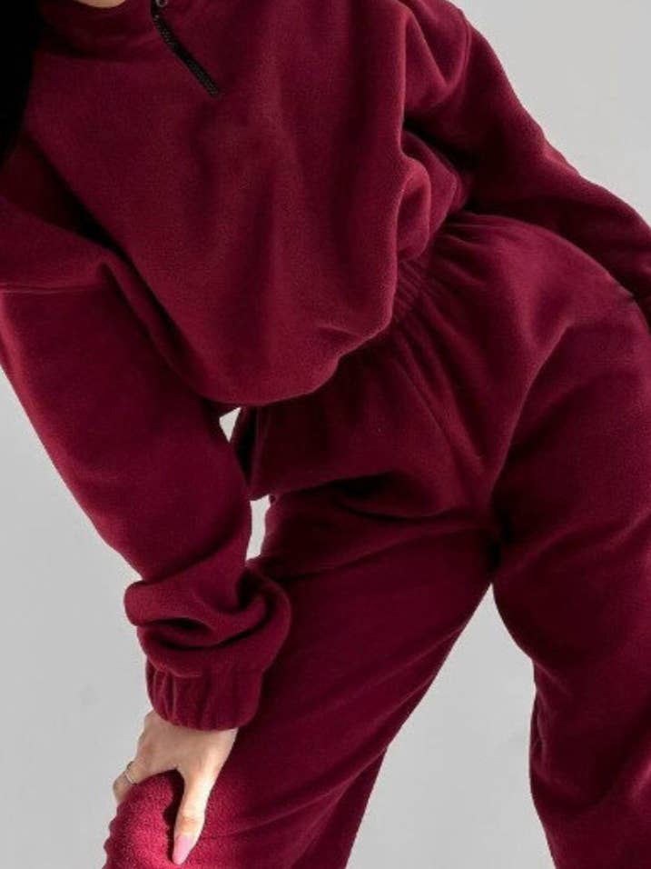 Rosa Clothing - Wholesale Lounge Set - Women's - Polar Fleece half zip cropped pullover set7