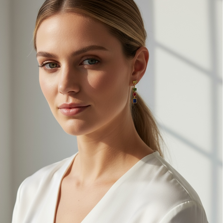 GoldFi - Wholesale Dangle Earrings - 18k Gold Filled Multicolor Dangling Shapes Earring5