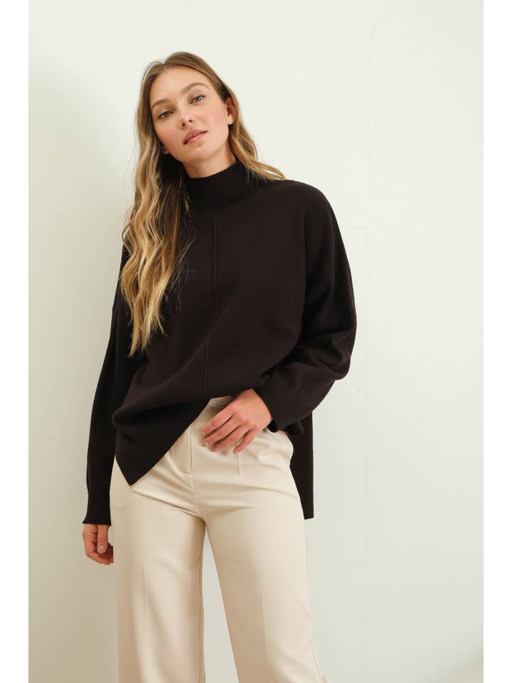 The Workshop Studio - Wholesale Knit Sweater - Women's - MOCK NECK FRONT SEAM PULLOVER SWEATER