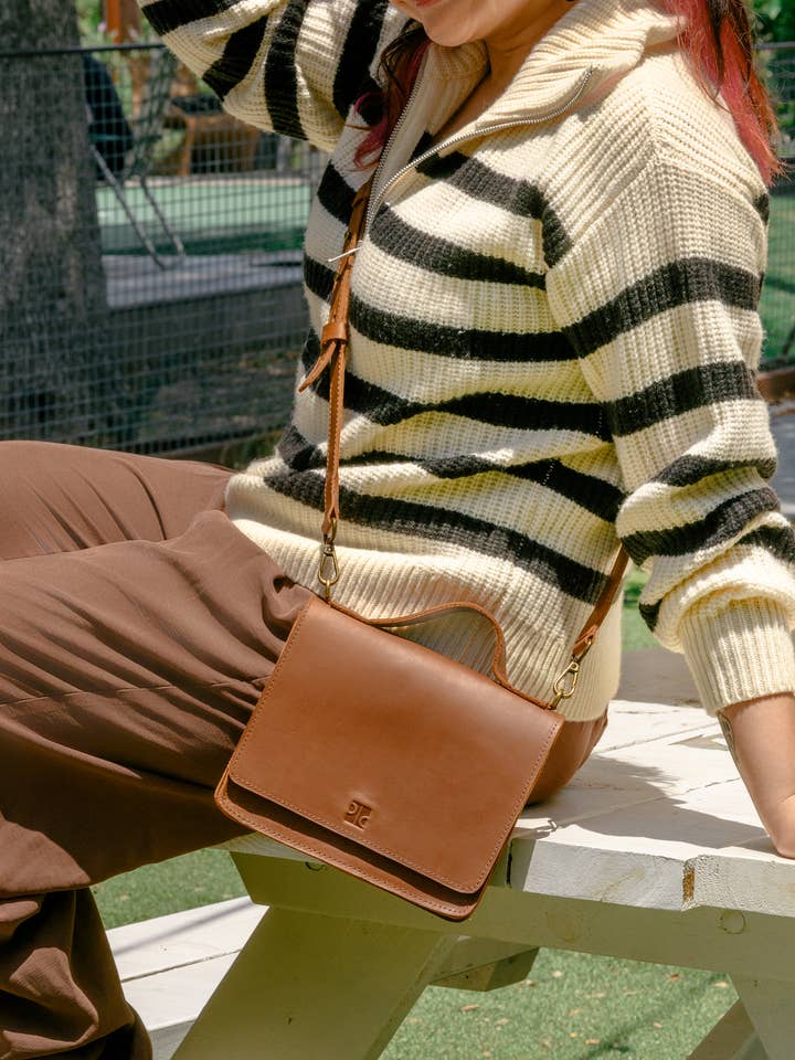 Small Cognac Brown Leather Crossbody for wholesale by Purse & Clutch