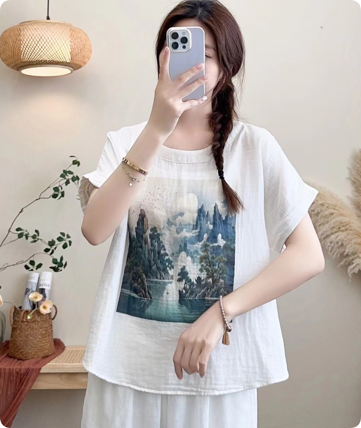 Whisper Mint – Großhandel T-Shirt mit Siebdruck – Damen – Kurzärmeliges T-Shirt aus doppellagiger Baumwolle mit Rundhalsausschnitt und floralem Druck9