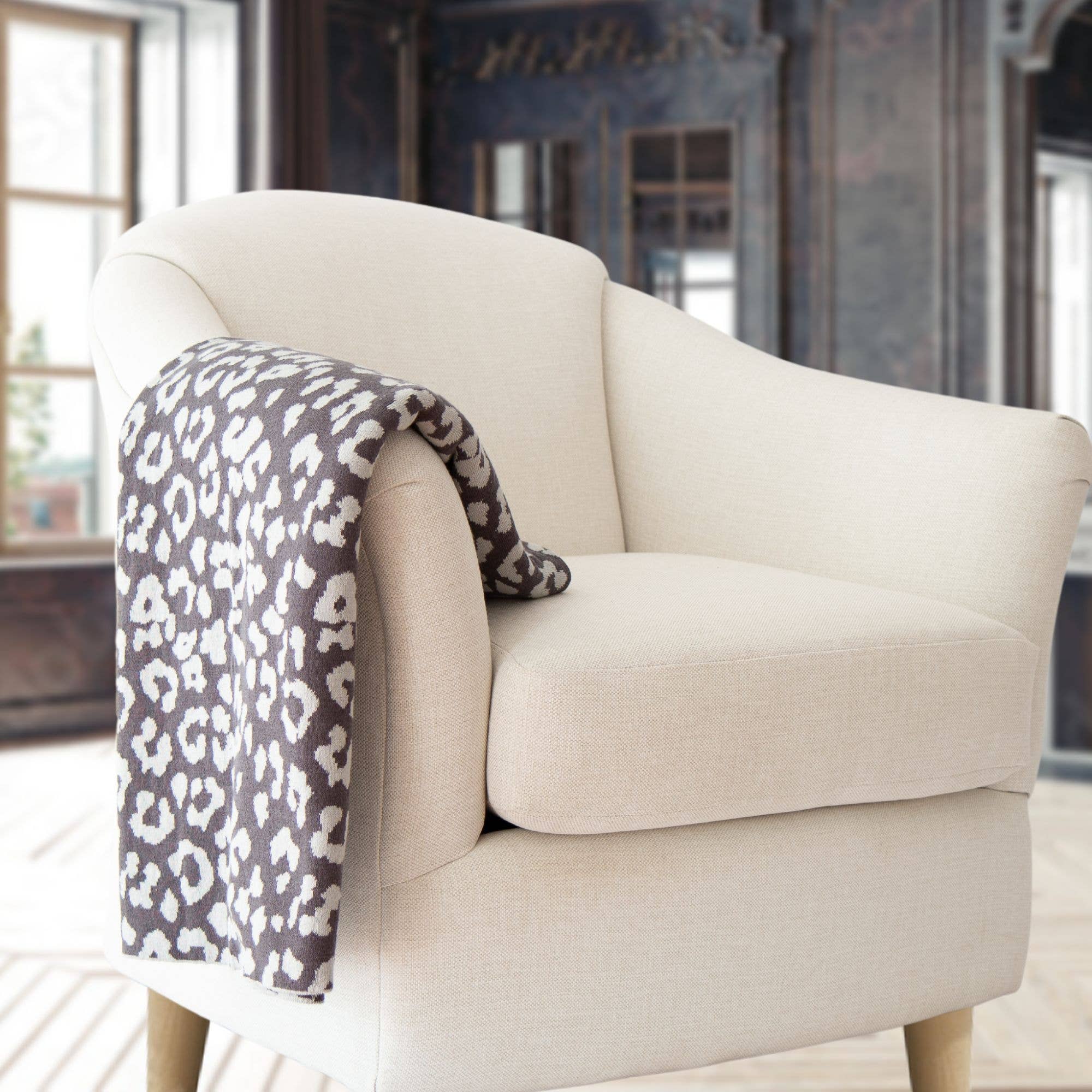 Tajik  Home  LLC - Vente Plaids - Plaid en coton tricoté Lucia léopard - doux et confortable8