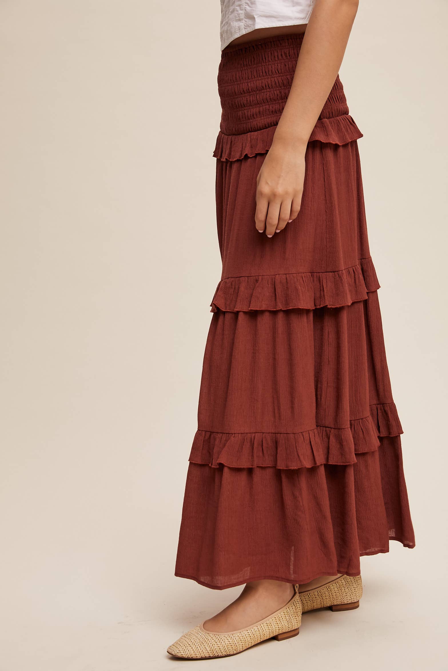 Listicle - Wholesale Skirt - Women's - 2-Way Smocked Ruffle Tiered Midi Dress or Skirt18