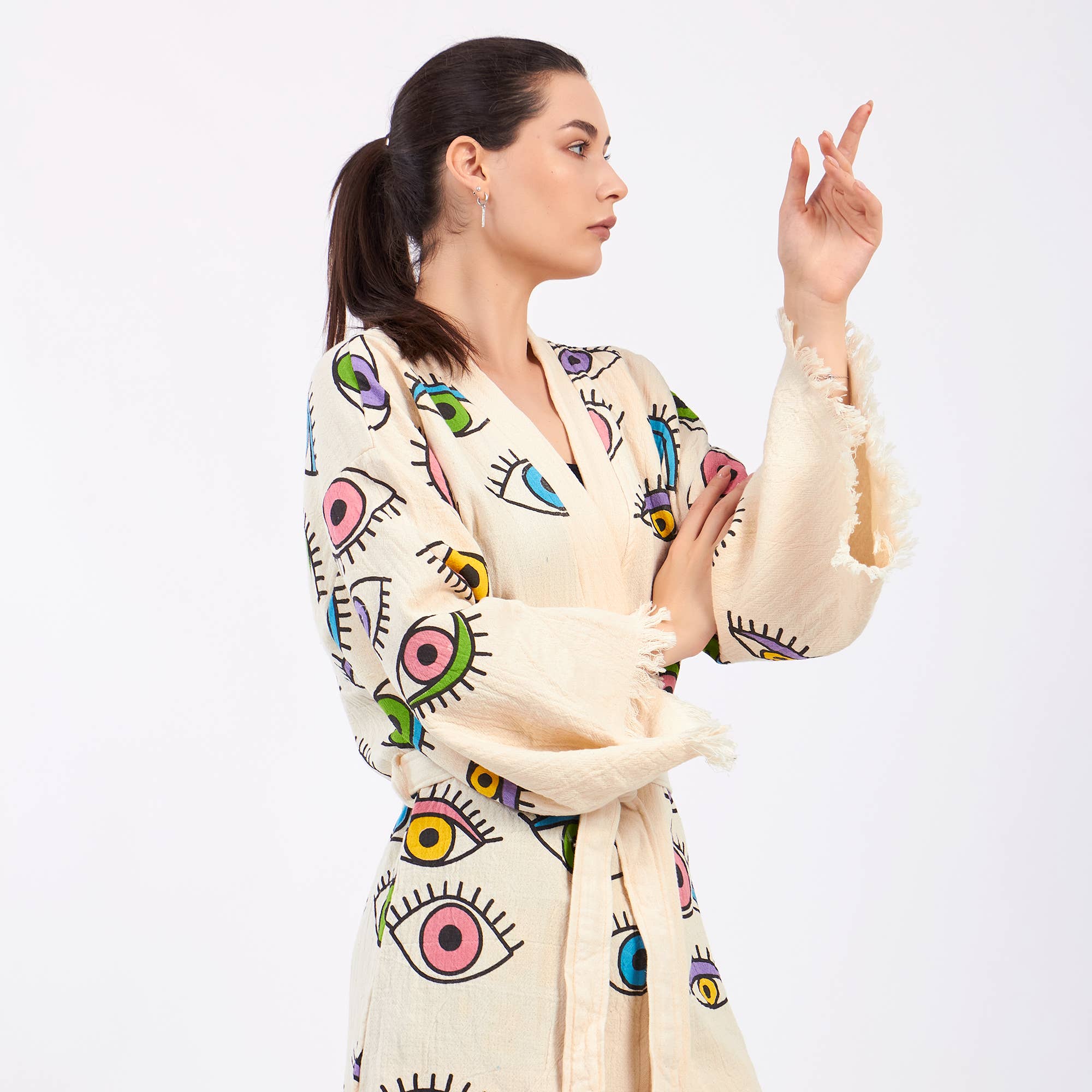 Yaz Concepts - Wholesale Kimono - Dames - Turkse badjas met kleurrijk oogmotief, festival kimono kaftan14