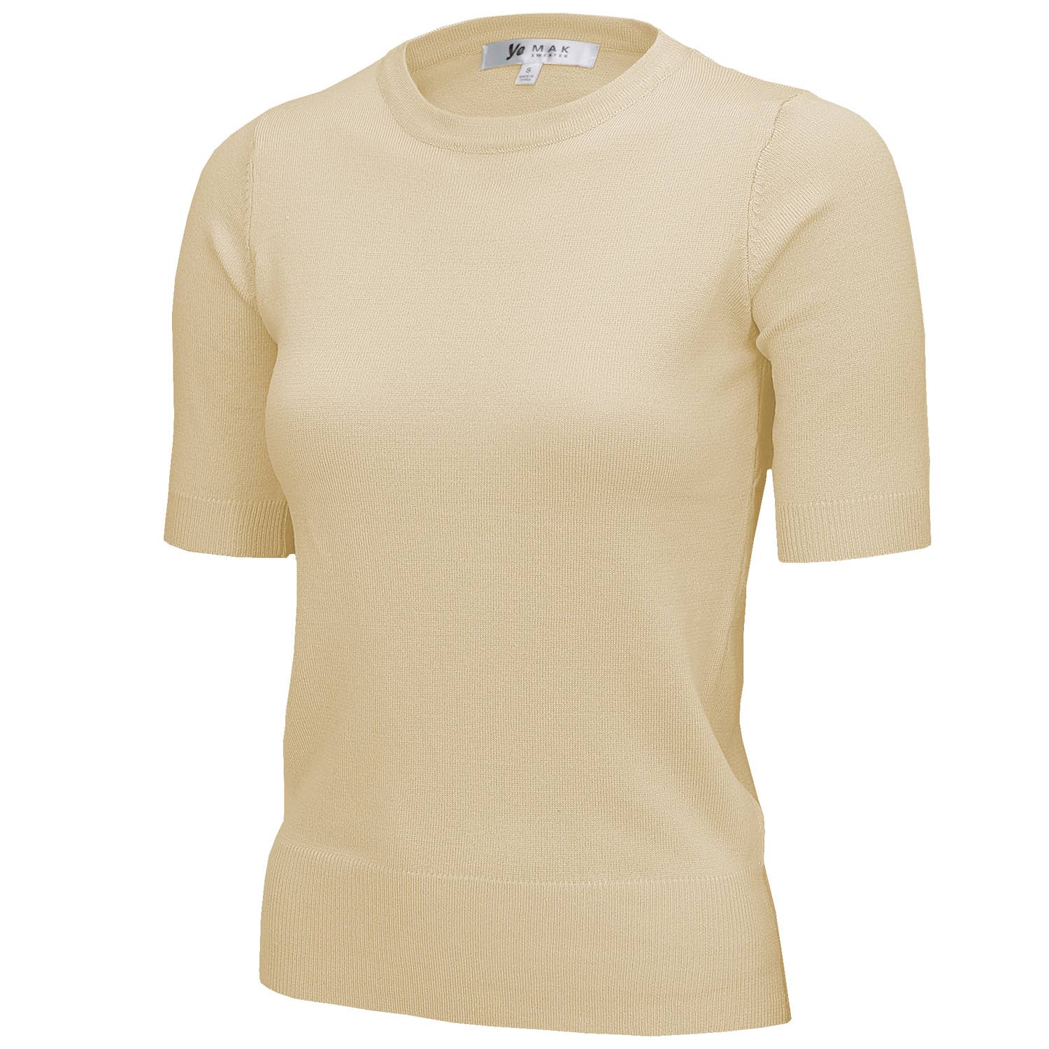 Mak – Engroshandel Strikket top - Dame – Halv-ærmet Crewneck Letvægts blød pullover Tee MK3664Y42