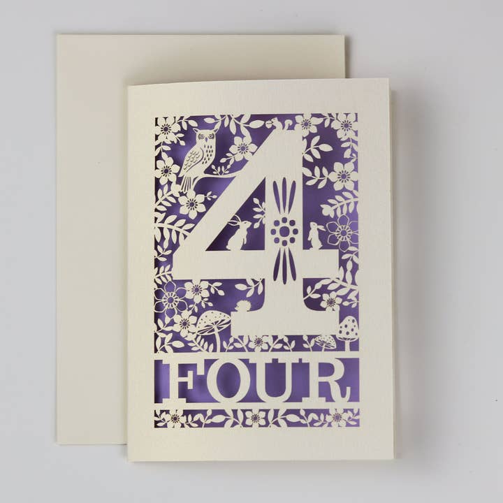 Four Fourth Birthday A6 Laser Cut Card for wholesale by pogofandango