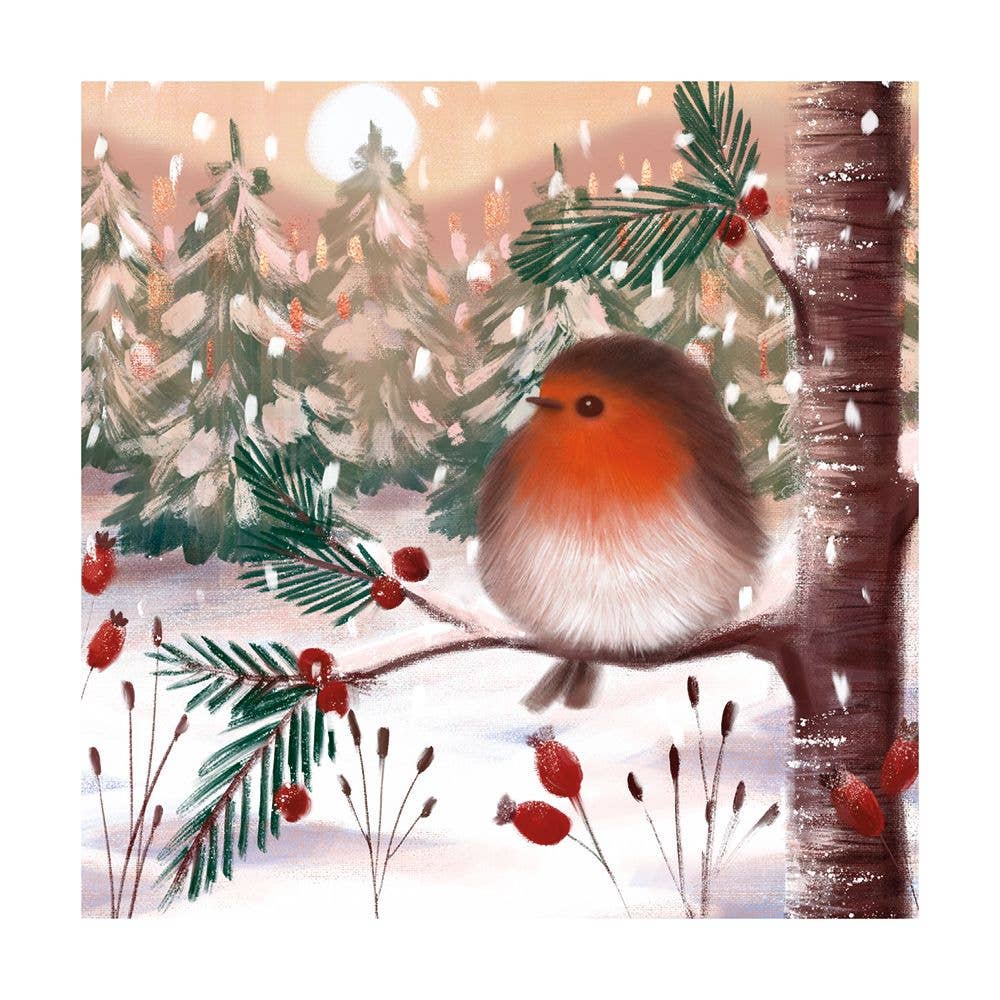 Notes & Queries, Inc. - Wholesale Stationery/Notecard Set - PACK OF 8 HOLIDAY CARDS  FLUFFY ROBIN M&G0