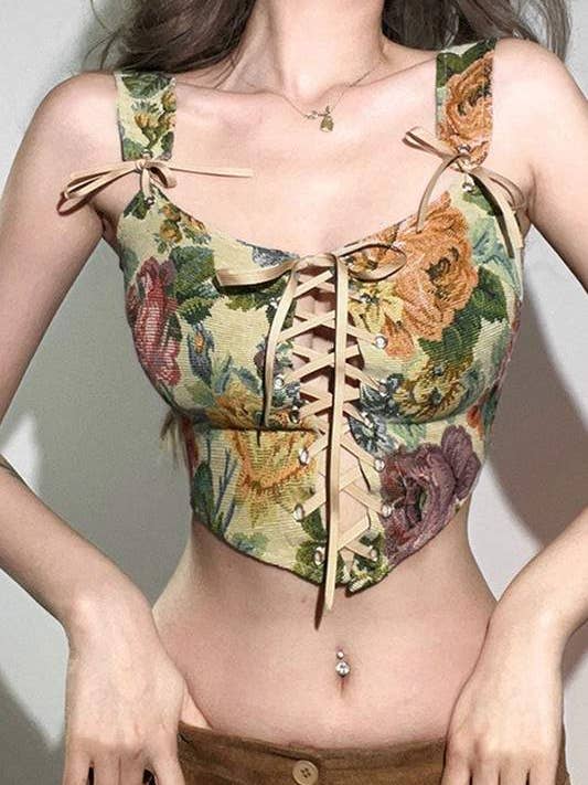 Fashion Combination - Wholesale Blouse - Women's - floral corset tank top3