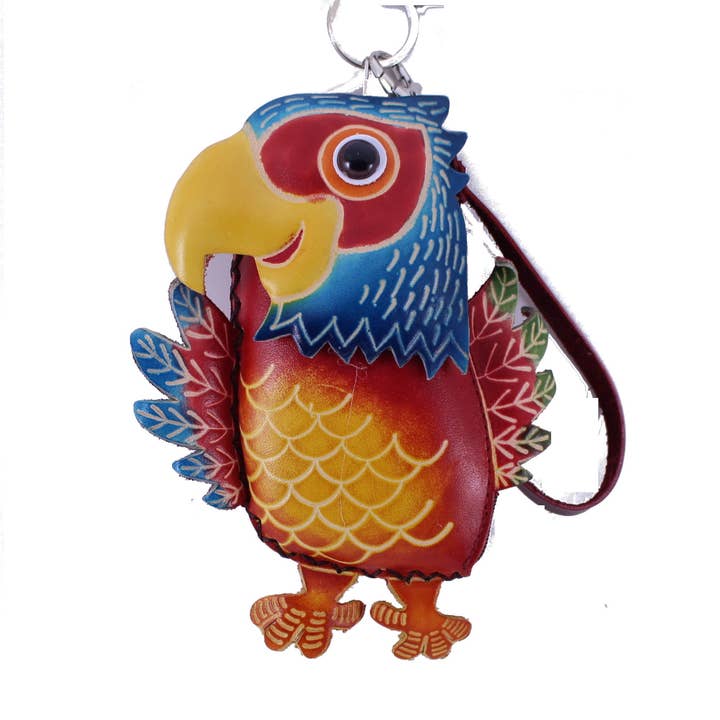 Handmade Parrot Wristlet leather coin purse wallet for wholesale by Sunflower Handmade leather inc