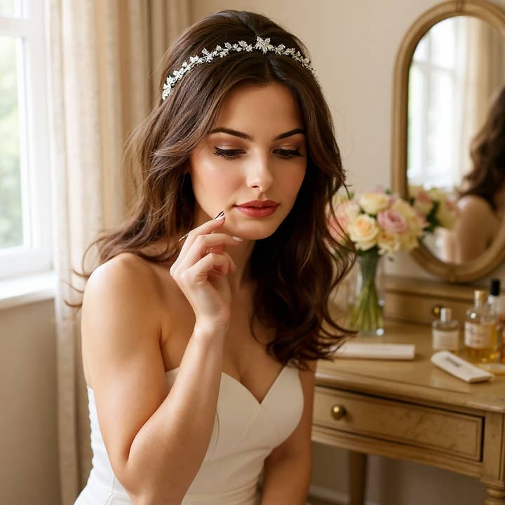 COLEÇÃO CZ - TIARA COM DIAMANTE SIMULADO - AHB9O por atacado de Athena Bridal Jewellery