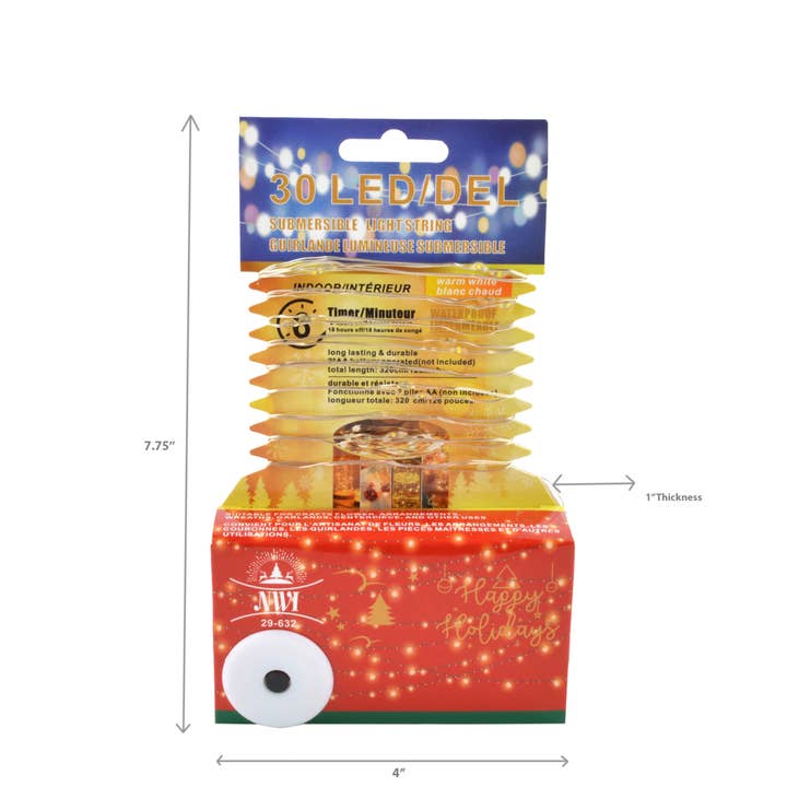 IH Casa Decor - Wholesale String lights - 30LED SUBMERSIBLE LIGHTSTRING 6HR TIMER (WARM WHITE) 12/PDQ1