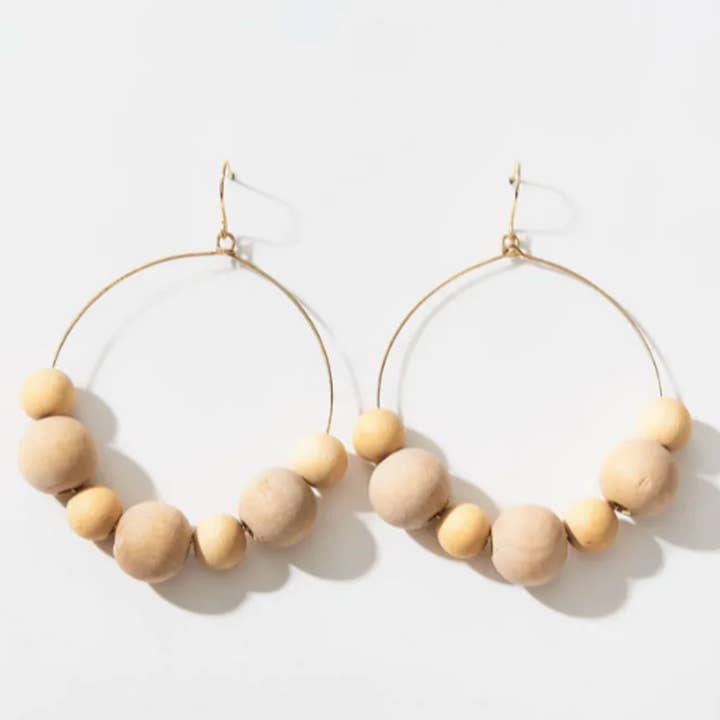 Boho Wood Drop Hoop Earrings for wholesale by Kate Tuesday Jewelry