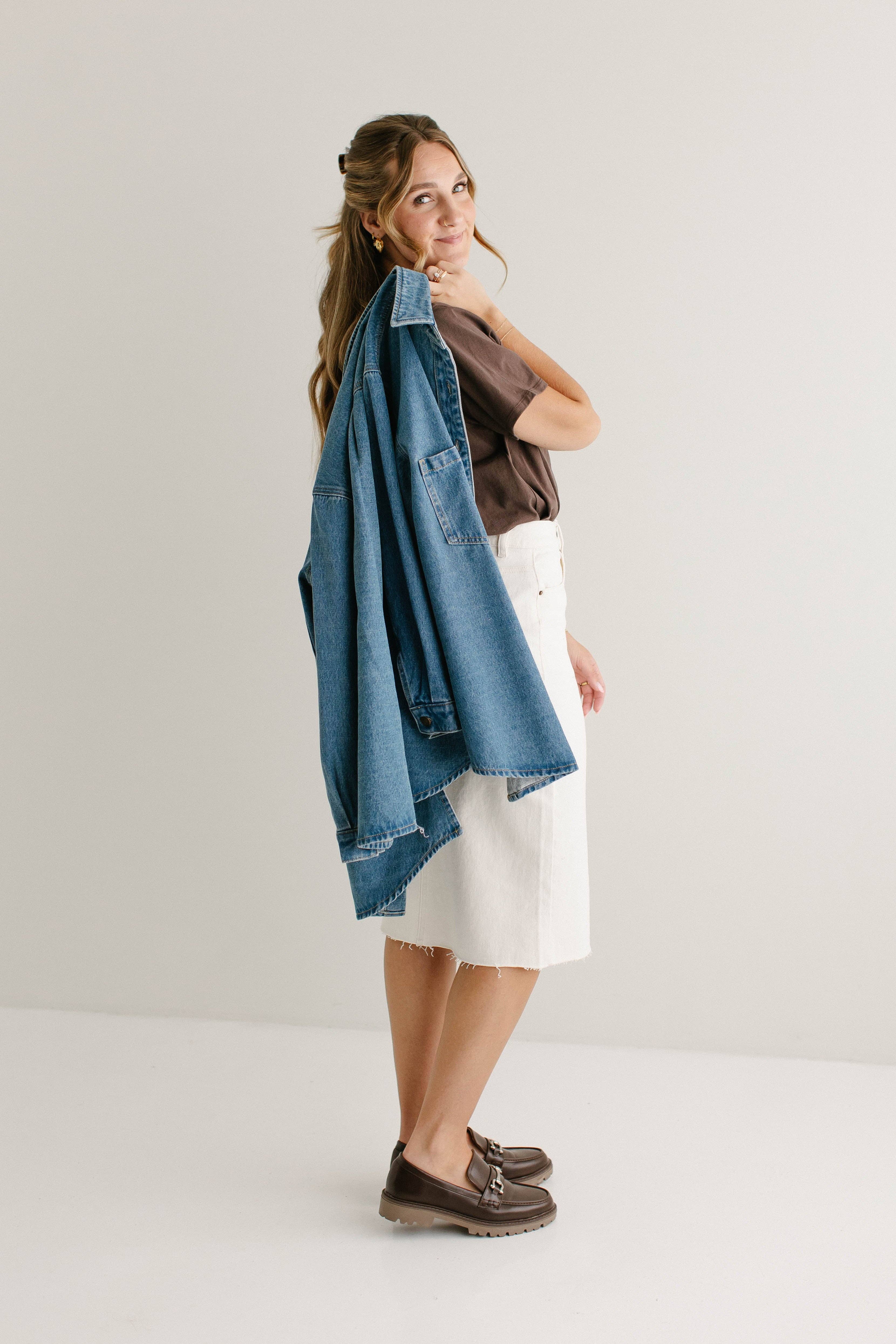 Medium Wash 'Kerry' Cotton Denim Overshirt for wholesale on Faire6