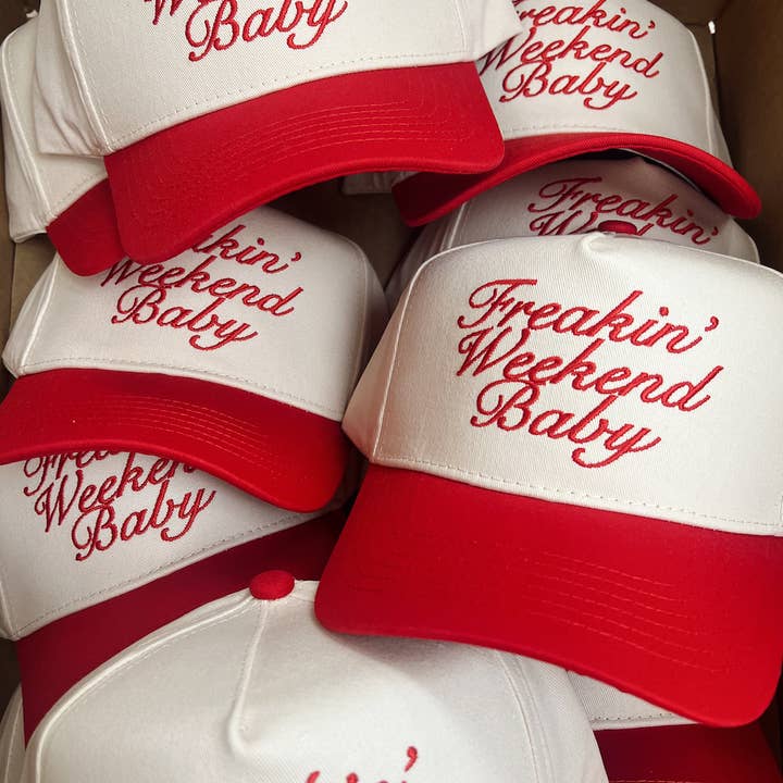 KENZKUSTOMZ - Wholesale Trucker Hat - Women's - Freakin' Weekend Baby - Black Vintage Trucker Hat