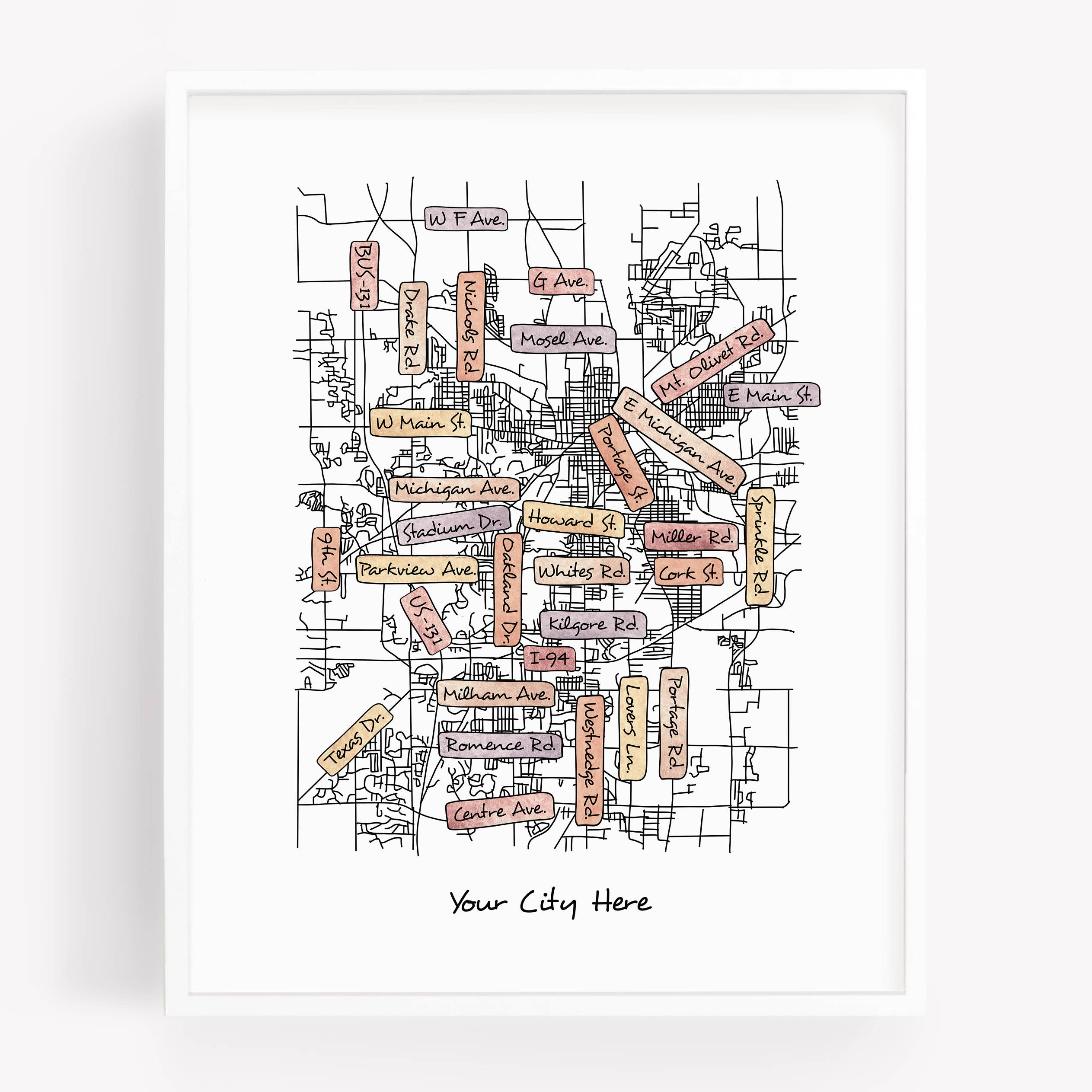 Sparks House Co. - Wholesale Art Print - Street Map Print - Street Names - Your City - Custom Order2