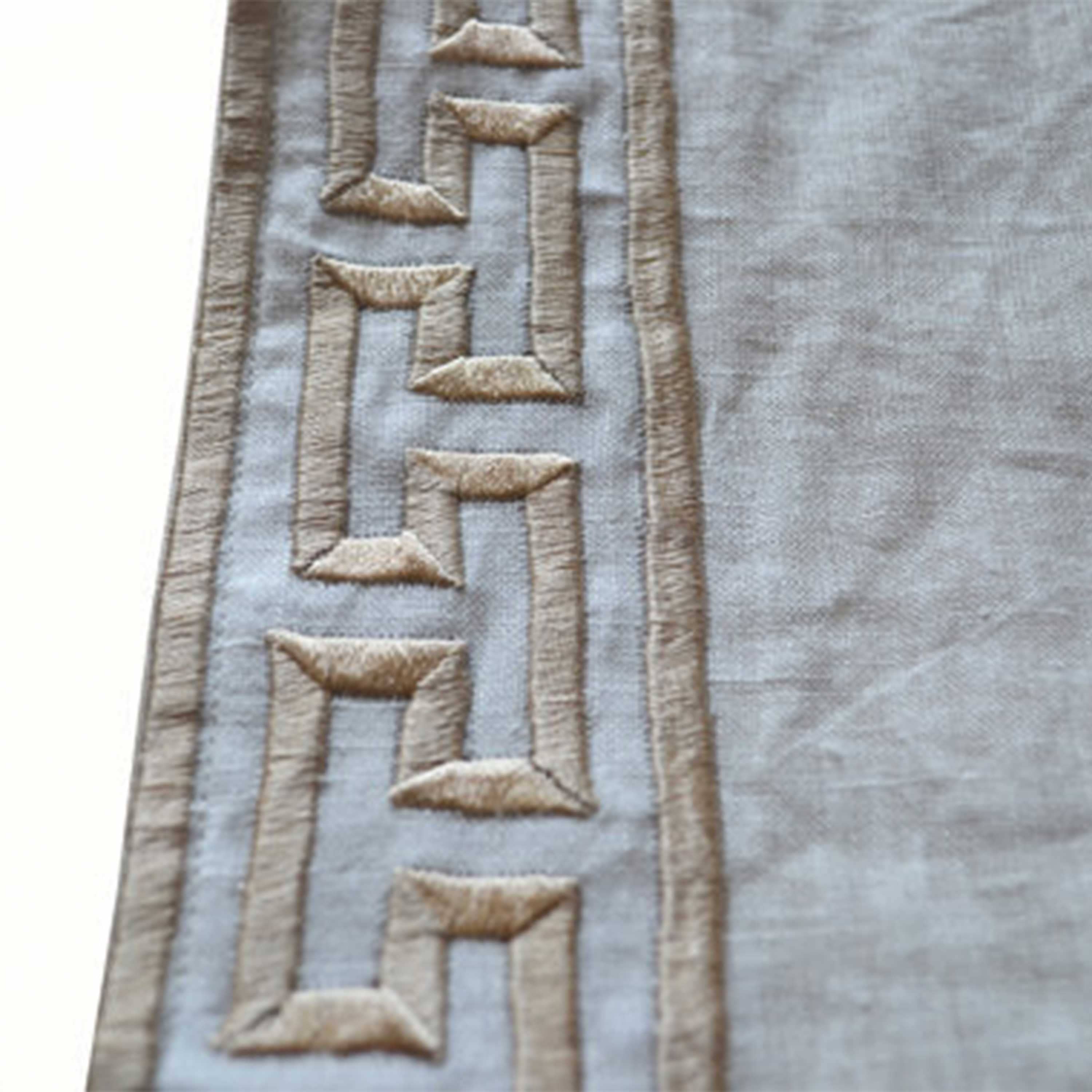Amore Beauté - Wholesale Curtain - Ivory Linen Curtain with Exquisite Greek key Trim Embroidery0