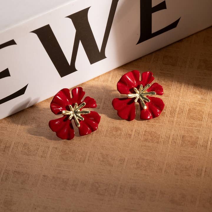 French Vintage Ancola Red Flower Stud Earrings for wholesale on Faire3