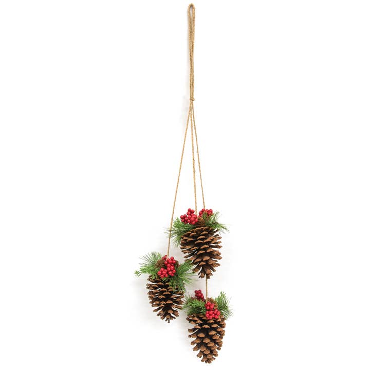 Woodland Pine Mix & Red Berries Pinecone Trio Hanger for wholesale by Saybrook Lane