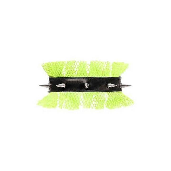 Daisy Corsets - Wholesale Choker/collar - Kitten Collection Neon Green/Black Fishnet Spike Choker