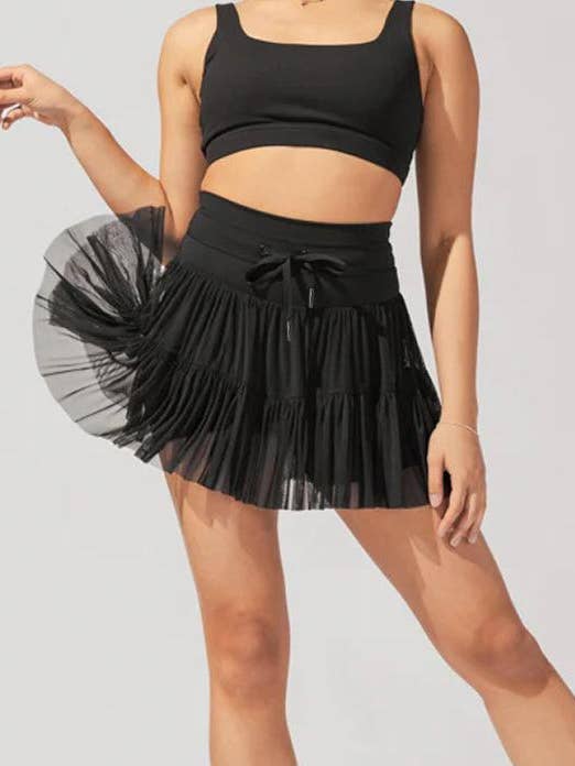 Sporty mesh pleated skirt with shorts for wholesale by Rosa Clothing