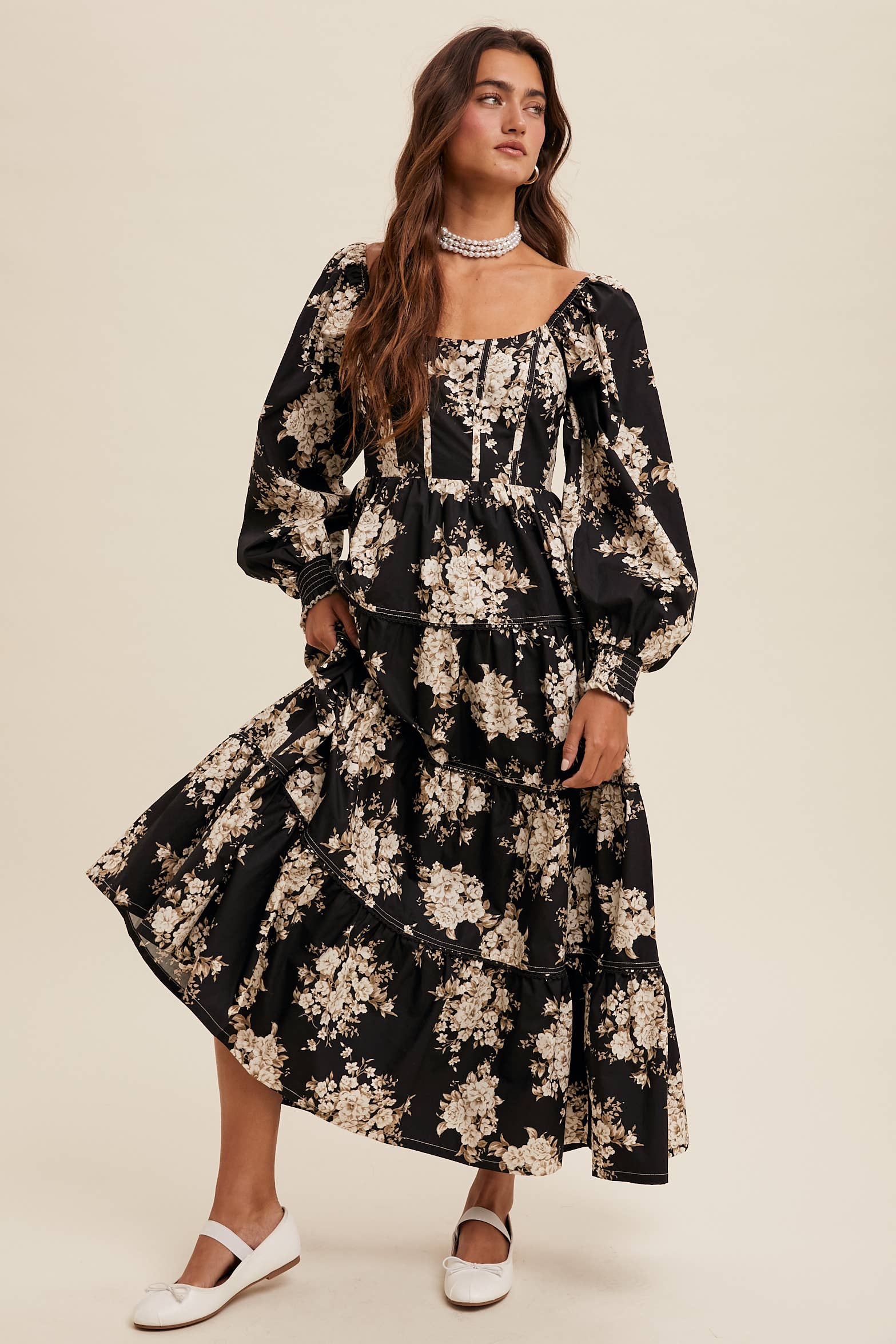 Listicle - Wholesale Dress - Women's - Romantic Floral Tiered Maxi Dress13