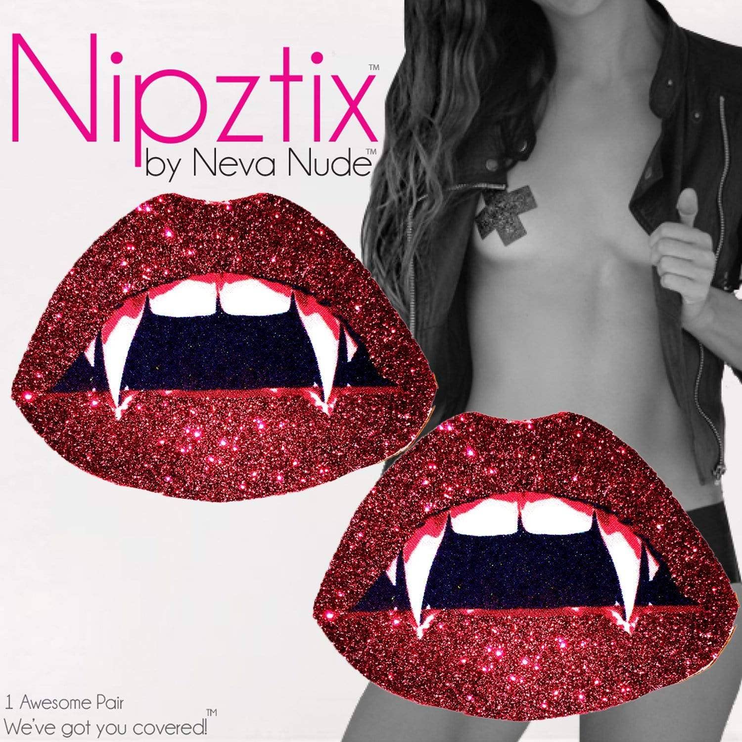 Vampire Fang Red Glitter Lip Blacklight Nipple Cover Pasties for wholesale on Faire1