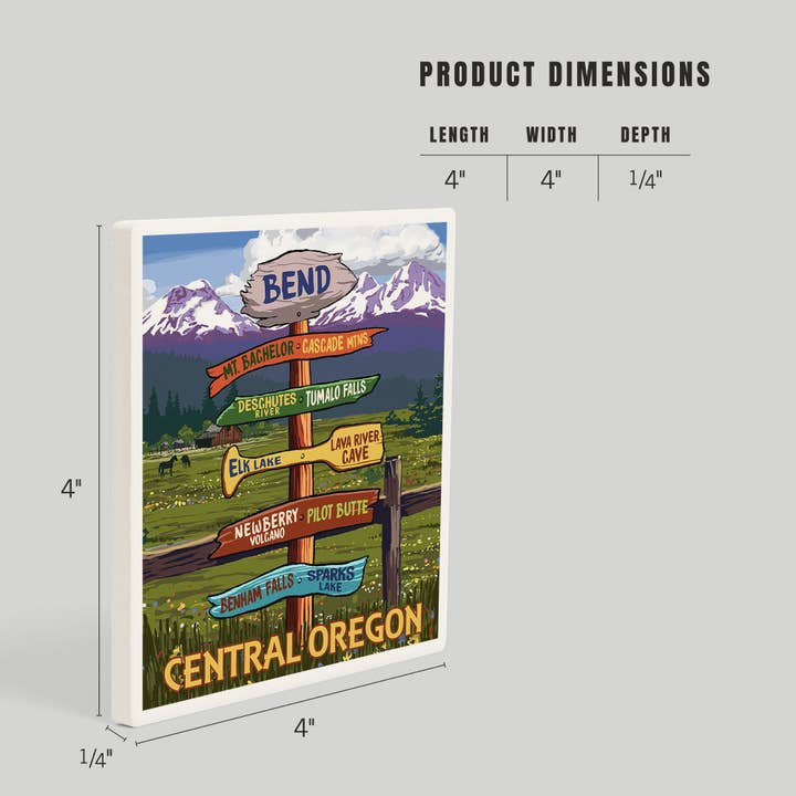 Lantern Press - Wholesale Coasters - CERAMIC COASTER Bend, Oregon, Destination Signpost4