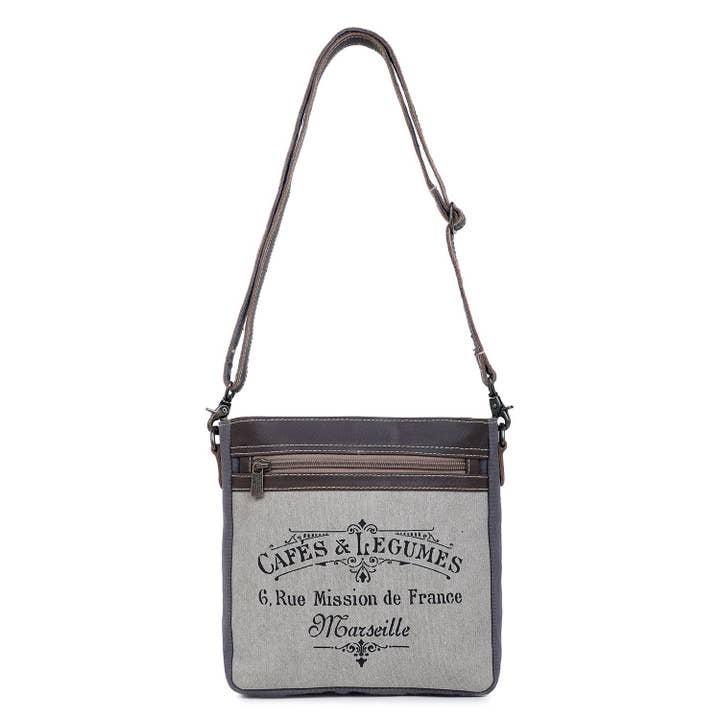 Canvas & Leather Women Crossbody - Silver/Davy's Gray for wholesale by Sixtease Bags USA