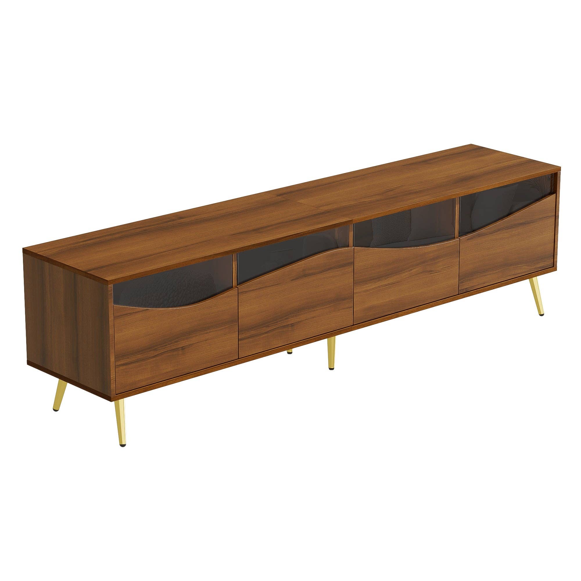Urban Meuble - Wholesale Console Table - Retro walnut-effect TV stand with LED lighting and gold metal legs PROKARYOT0