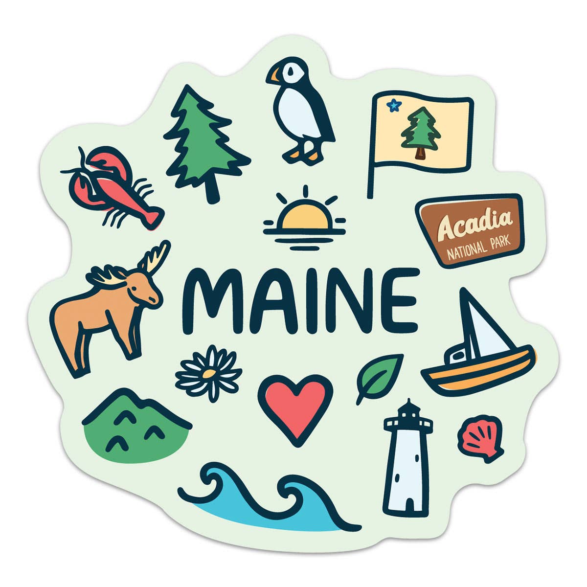 RetroPlanet - Wholesale Sticker - Maine Doodle Playful Icons Die Cut Vinyl Sticker1