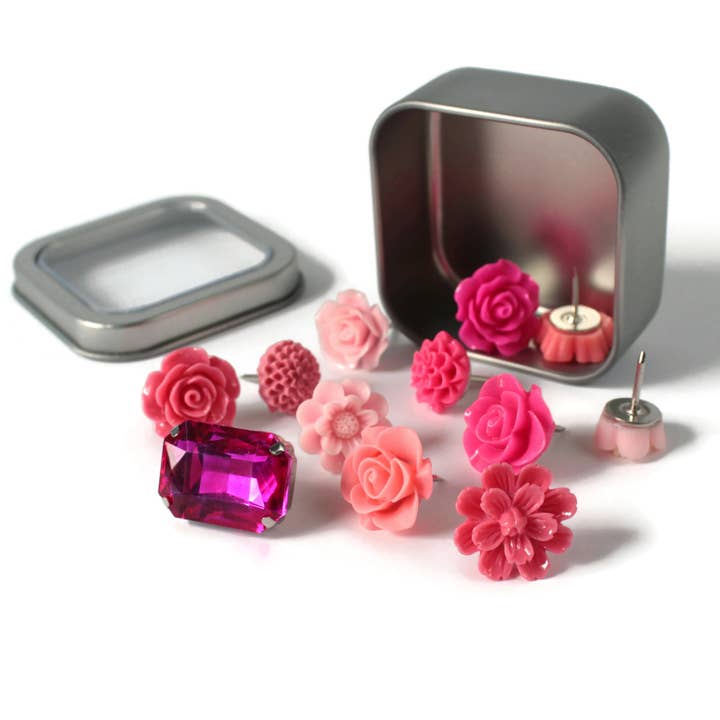 Merry Alchemy – wholesale Brooch – Pink Flower Push Pin Set