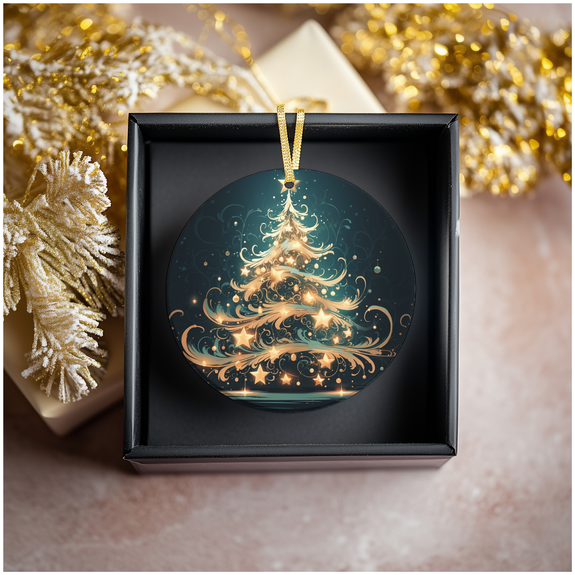 Fernville Creations - Wholesale Ornament - Green & Gold Holiday Ornament, Ceramic Stocking Stuffer6